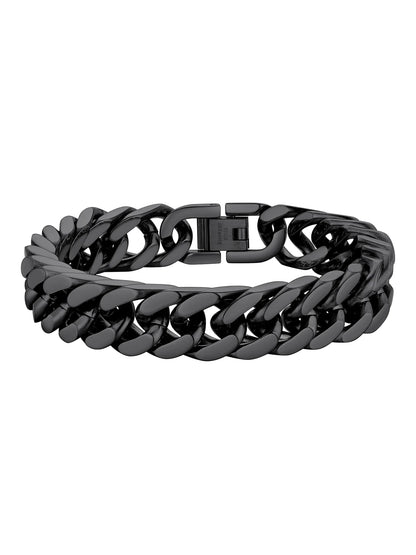 12Mm Cuban Chains Bracelets for Men Black Chunky Stainless Steel Franco Link Bracelet Father Day Hand Bracelet Jewelry Birthday Valentine Graduation Gifts 7.5 Inch