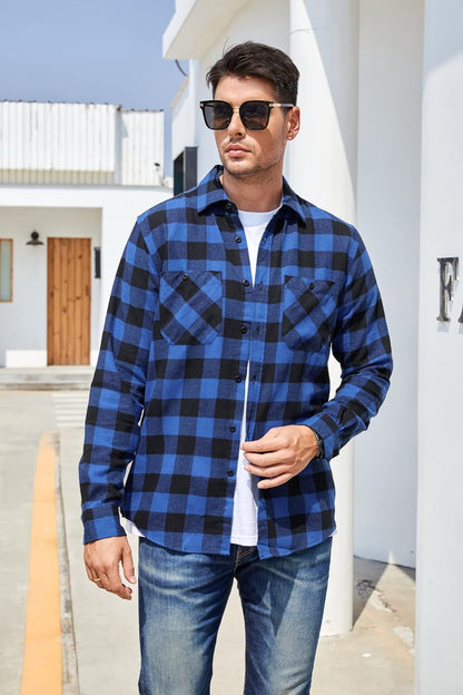 Mens Button down Regular Fit Long Sleeve Casual Flannel Shirts
