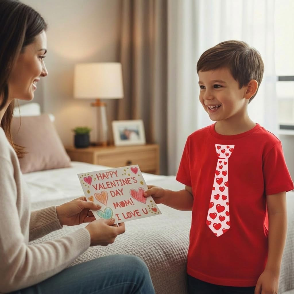 Valentine Tie Shirt Kids Toddler Boy Girl Red Heart Funny Tee
