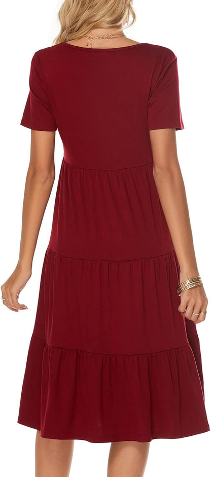 Women'S Casual Summer Tiered Midi Dress 2026 V Neck Boho Sundress