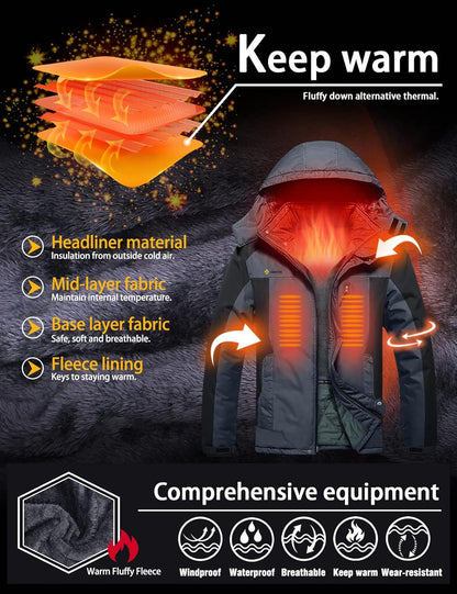 Men'S Winter Ski Jacket Waterproof Snow Coat with Detachable Hood