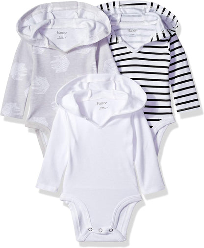 Baby Long Sleeve Bodysuit, Ultimate Bodysuit Hoodie Boys & Girls, 3-Pack