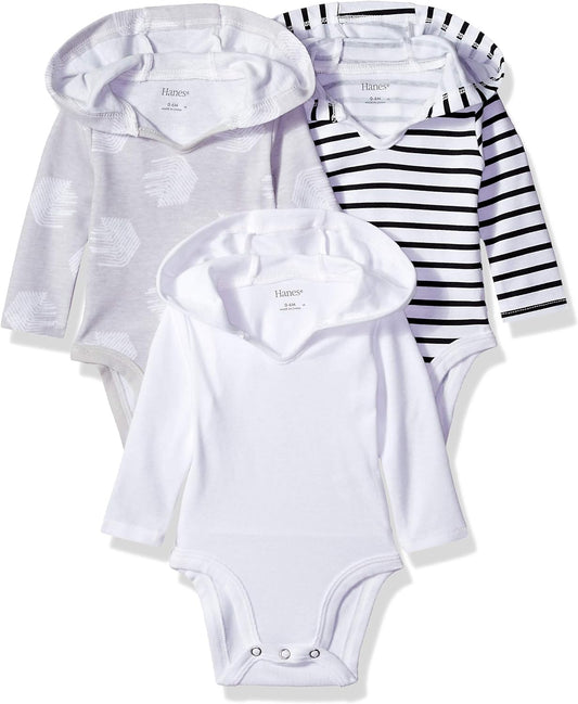 Baby Long Sleeve Bodysuit, Ultimate Bodysuit Hoodie Boys & Girls, 3-Pack