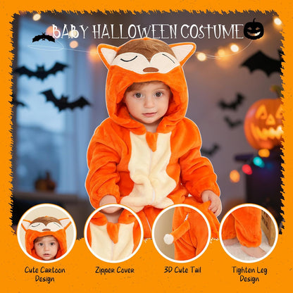 Unisex Baby Animal Costume Flannel Hooded Romper Cosplay Jumpsuit