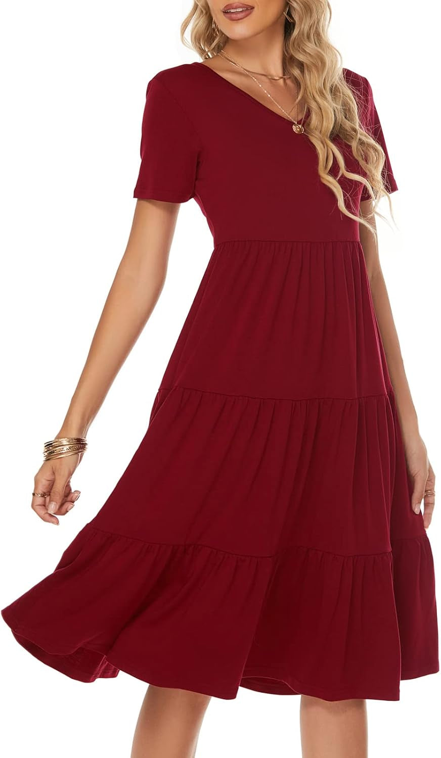 Women'S Casual Summer Tiered Midi Dress 2026 V Neck Boho Sundress