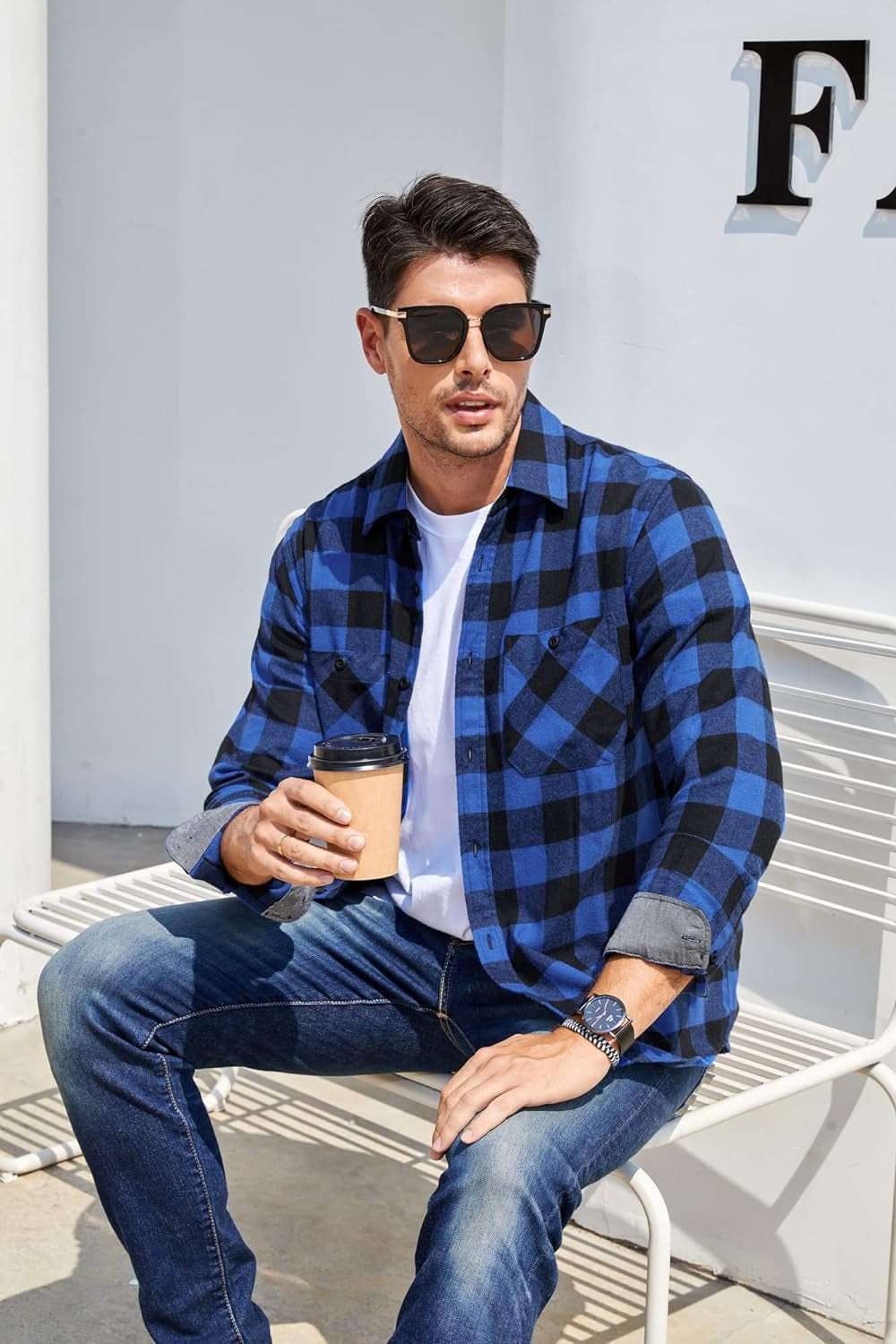 Mens Button down Regular Fit Long Sleeve Casual Flannel Shirts