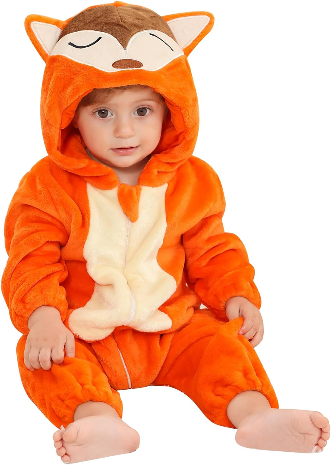 Unisex Baby Animal Costume Flannel Hooded Romper Cosplay Jumpsuit