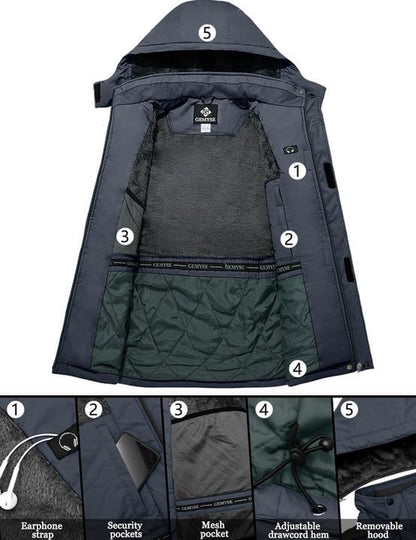 Men'S Winter Ski Jacket Waterproof Snow Coat with Detachable Hood