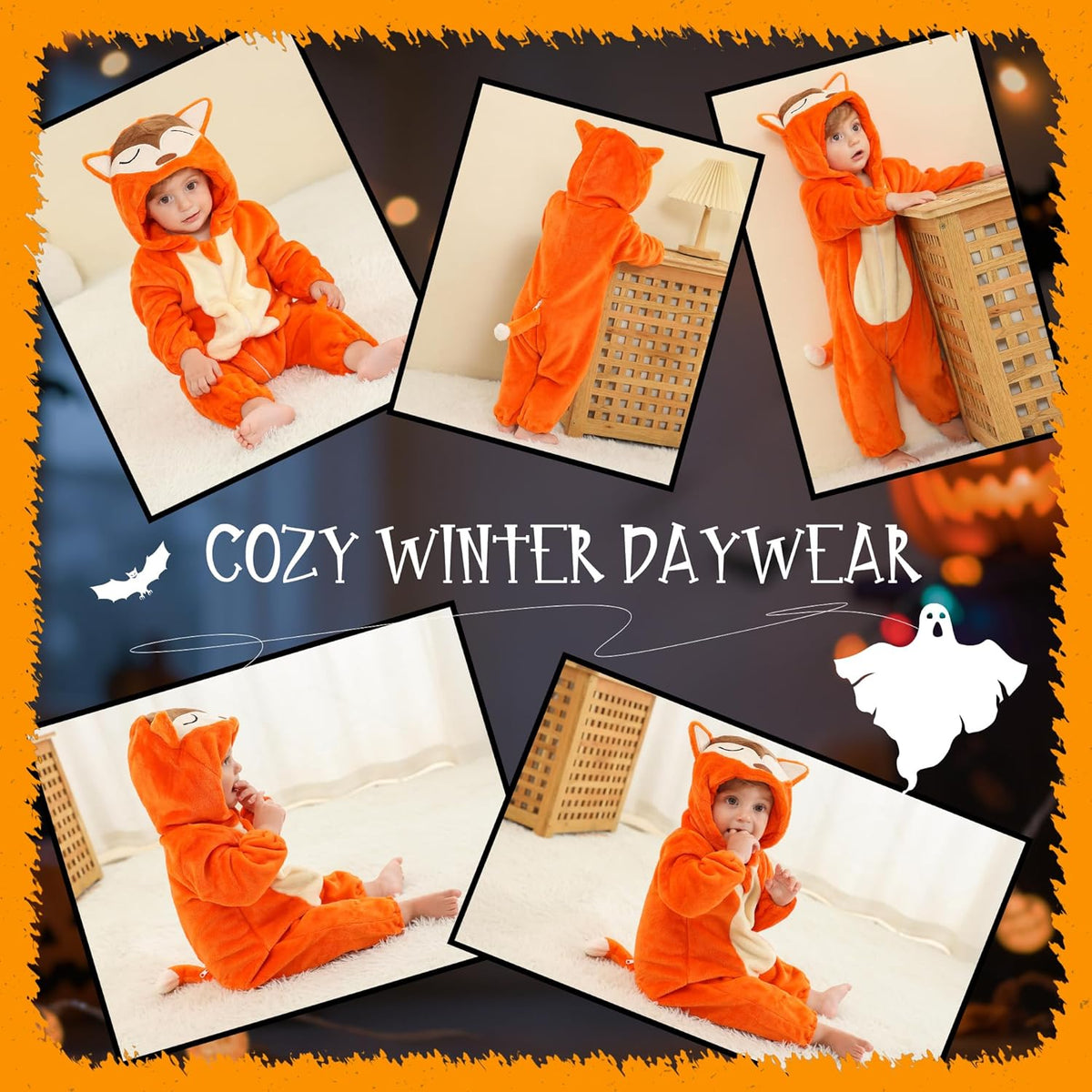 Unisex Baby Animal Costume Flannel Hooded Romper Cosplay Jumpsuit
