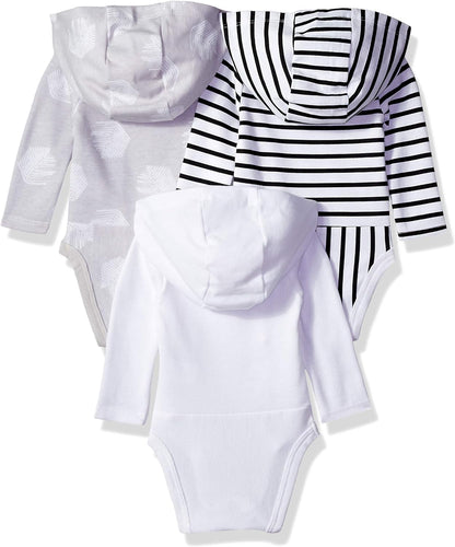 Baby Long Sleeve Bodysuit, Ultimate Bodysuit Hoodie Boys & Girls, 3-Pack
