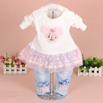 Baby Girls Denim Clothing Sets 3 Pieces Sets T Shirt Denim Jacket and Jeans