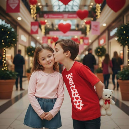 Valentine Tie Shirt Kids Toddler Boy Girl Red Heart Funny Tee