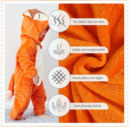 Unisex Baby Animal Costume Flannel Hooded Romper Cosplay Jumpsuit