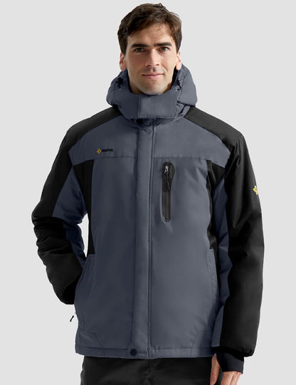 Men'S Winter Ski Jacket Waterproof Snow Coat with Detachable Hood