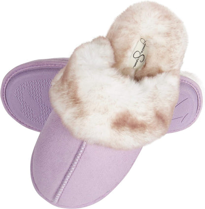 Womens Comfy Faux Fur House Slipper Scuff Memory Foam Slip on Anti-Skid Soleslipper
