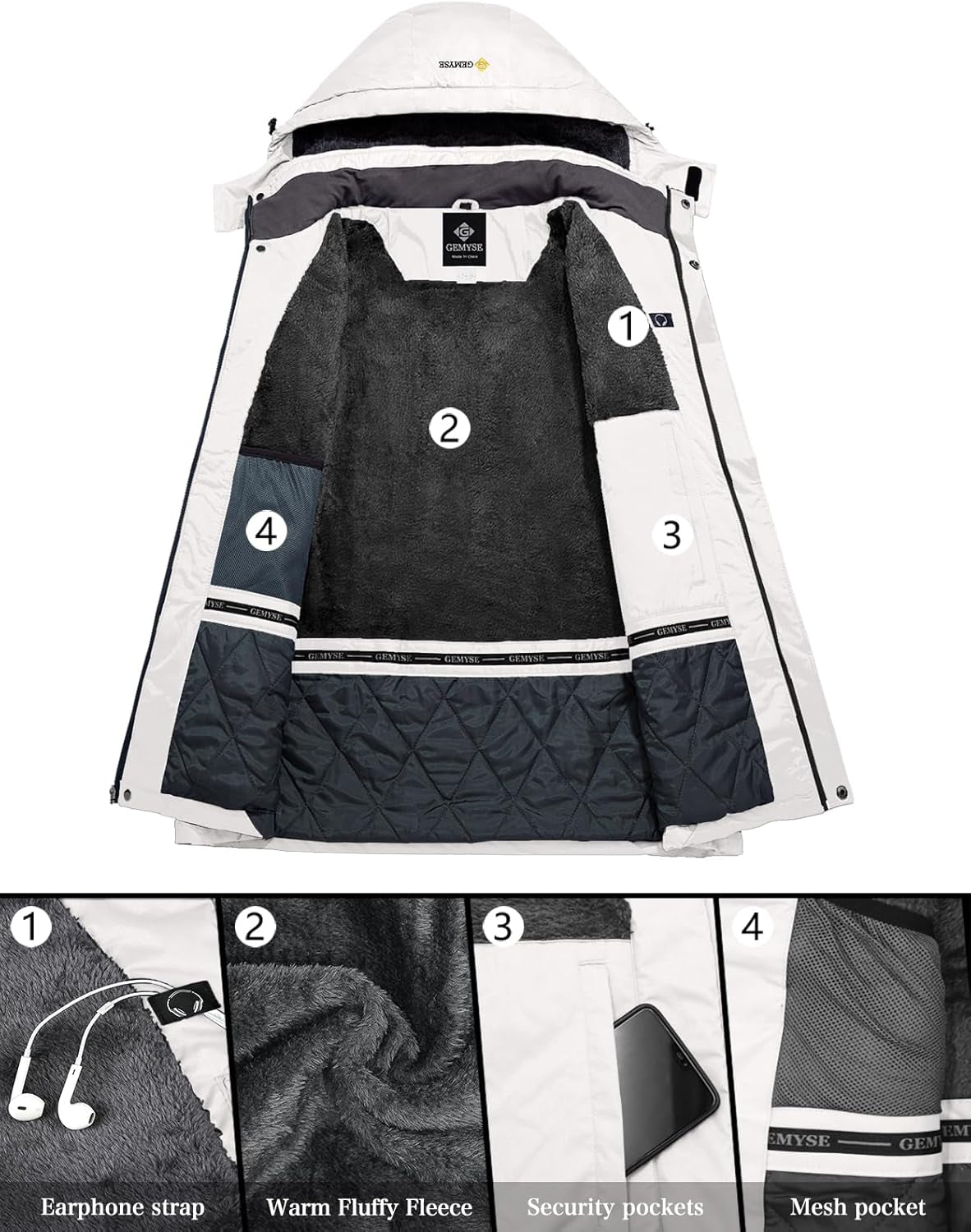 Men'S Waterproof Ski Jacket Winter Snow Coat with Detachable Hood