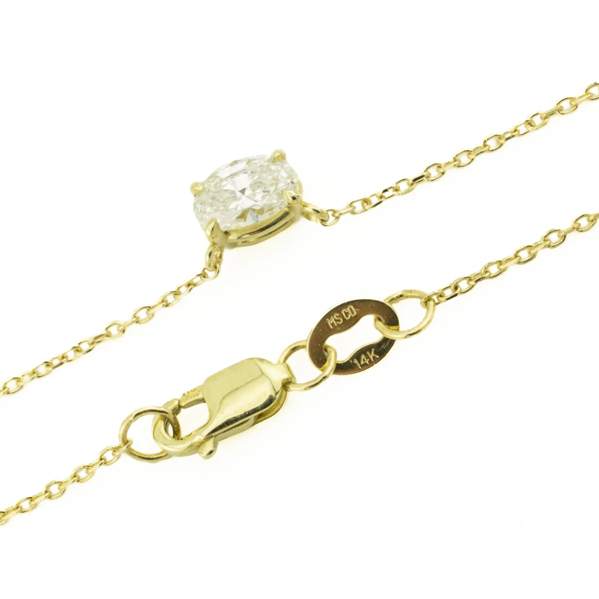 0.38ctw Oval Diamond Solitaire 18" Cable Chain Necklace in 14 Yellow Gold