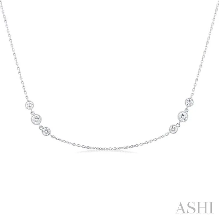 1 ctw Three Stone Bezel Set Round Cut Diamond Station Necklace in 14K White Gold