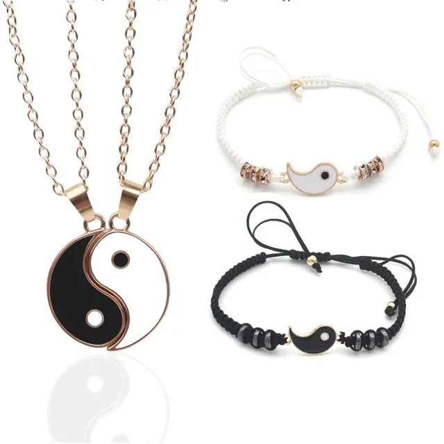 1 Set Tai Chi Couple Necklaces For Women Men Best Friends Yin Yang Paired Pendants Charms Braided Chain Couple Bracelet Necklace