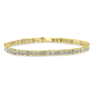 10K Yellow Gold over .925 Sterling Silver 1.0 Cttw Diamond Square Hybrid Link 7" Tennis Bracelet (I-J Color, I2-I3 Clarity)