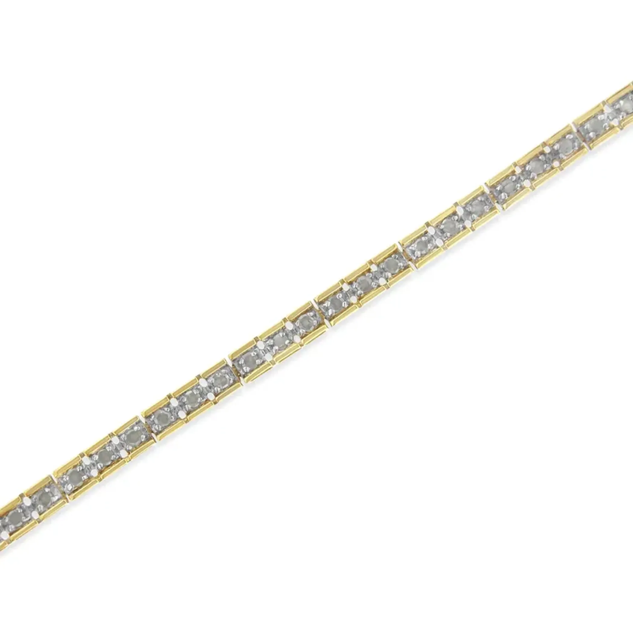 10K Yellow Gold over .925 Sterling Silver 1.0 Cttw Diamond Square Hybrid Link 7" Tennis Bracelet (I-J Color, I2-I3 Clarity)