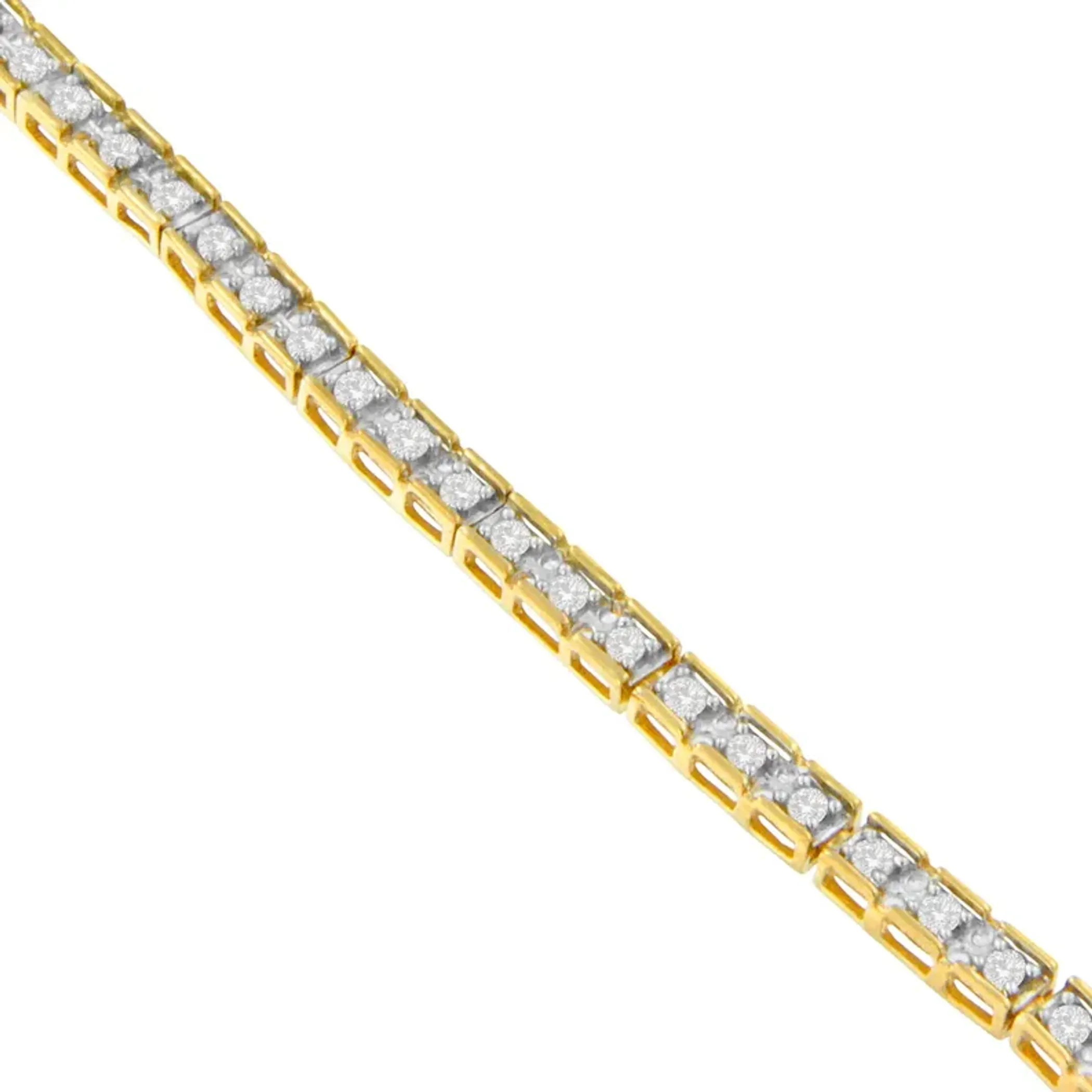 10K Yellow Gold over .925 Sterling Silver 1.0 Cttw Diamond Square Hybrid Link 7" Tennis Bracelet (I-J Color, I2-I3 Clarity)