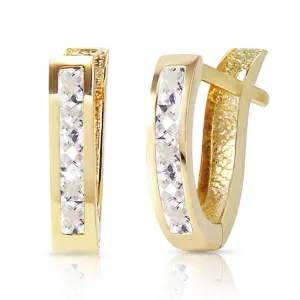 1.2 Carat 14K Solid Yellow Gold Oval Huggie Earrings White Topaz