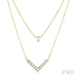 1/2 ctw Chevron Baguette and Princess Cut Diamond Layered Necklace in 14K Yellow Gold