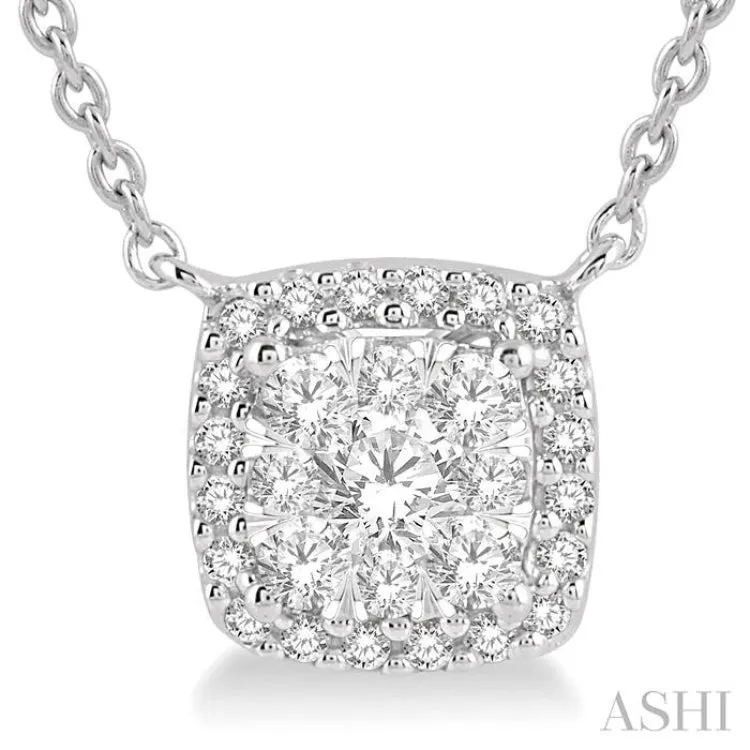 1/3 Ctw Cushion Shape Lovebright Diamond Necklace in 14K White Gold