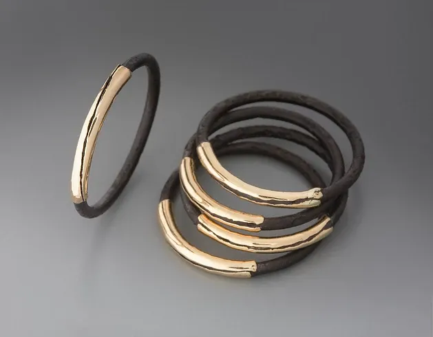 14k Gold and Oxidized Steel Wrap Ring