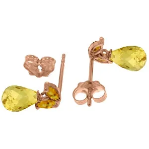 14K Solid Rose Gold Stud Earrings Natural Citrine Gemstone