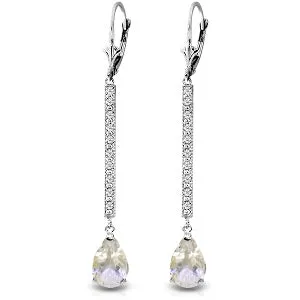 14K Solid White Gold Earrings w/ Diamonds & White Topaz