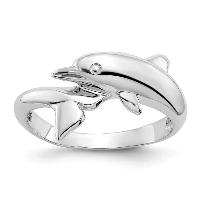 14k White Gold Wrapped Dolphin Ring