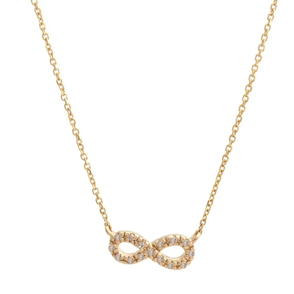 14K Yellow Gold Infinity Single Micro Pave Diamond Necklace