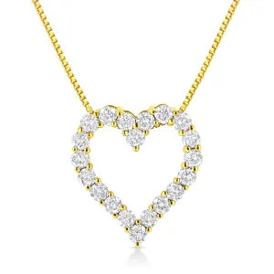 14K Yellow Gold Plated .925 Sterling Silver 2.0 Cttw Round Cut Diamond Classic Open Heart 18" Pendant Necklace (K-L Color, I2-I3 Clarity)