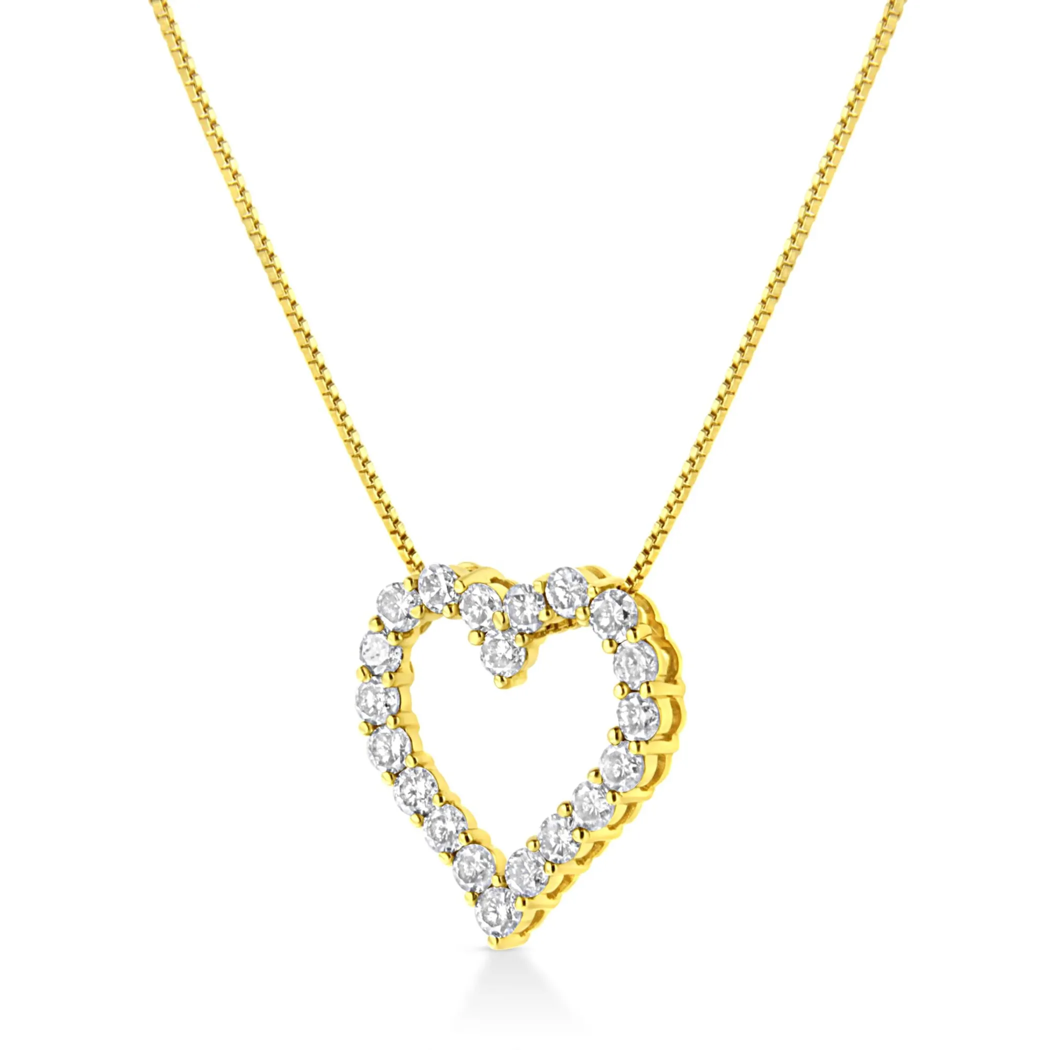 14K Yellow Gold Plated .925 Sterling Silver 2.0 Cttw Round Cut Diamond Classic Open Heart 18" Pendant Necklace (K-L Color, I2-I3 Clarity)