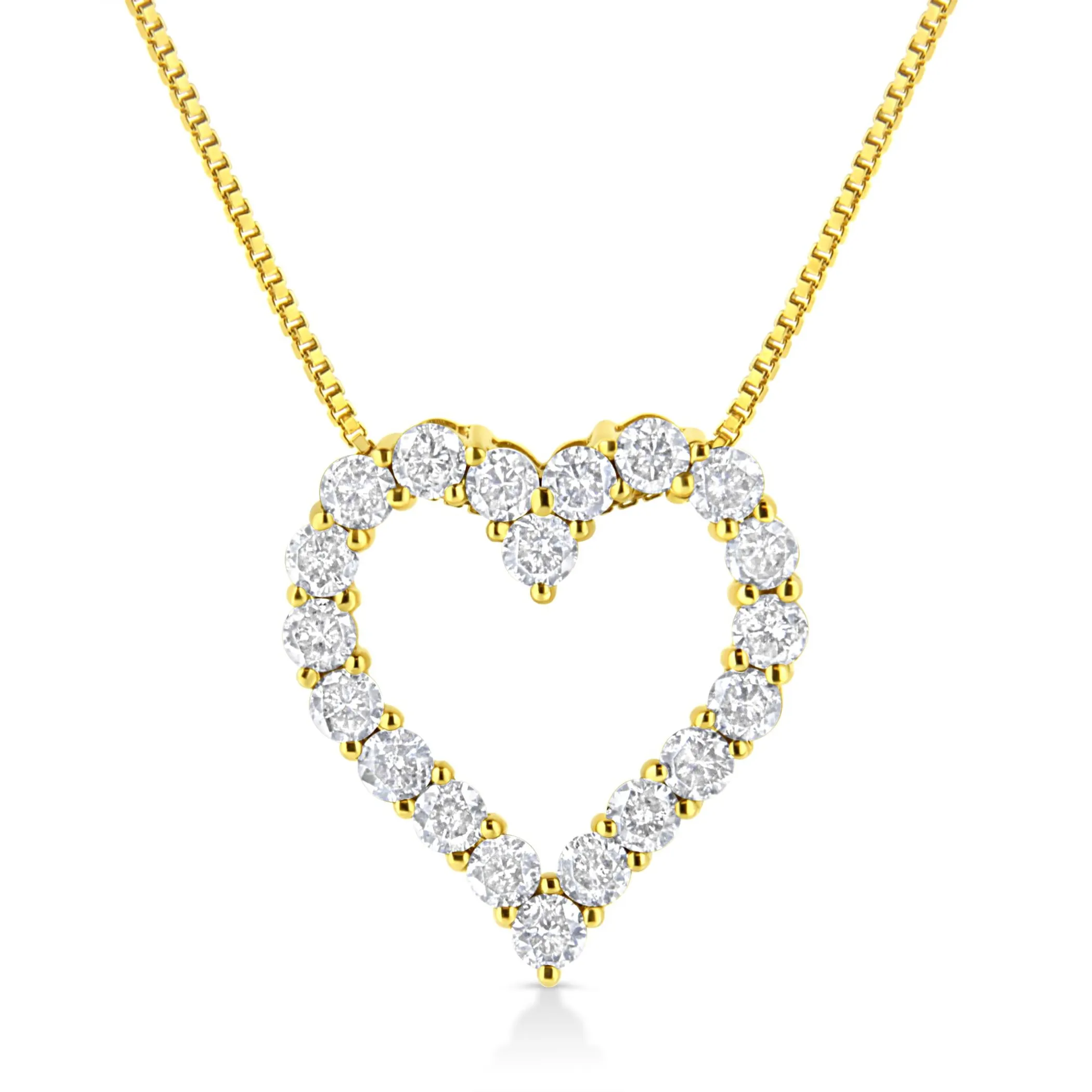 14K Yellow Gold Plated .925 Sterling Silver 2.0 Cttw Round Cut Diamond Classic Open Heart 18" Pendant Necklace (K-L Color, I2-I3 Clarity)