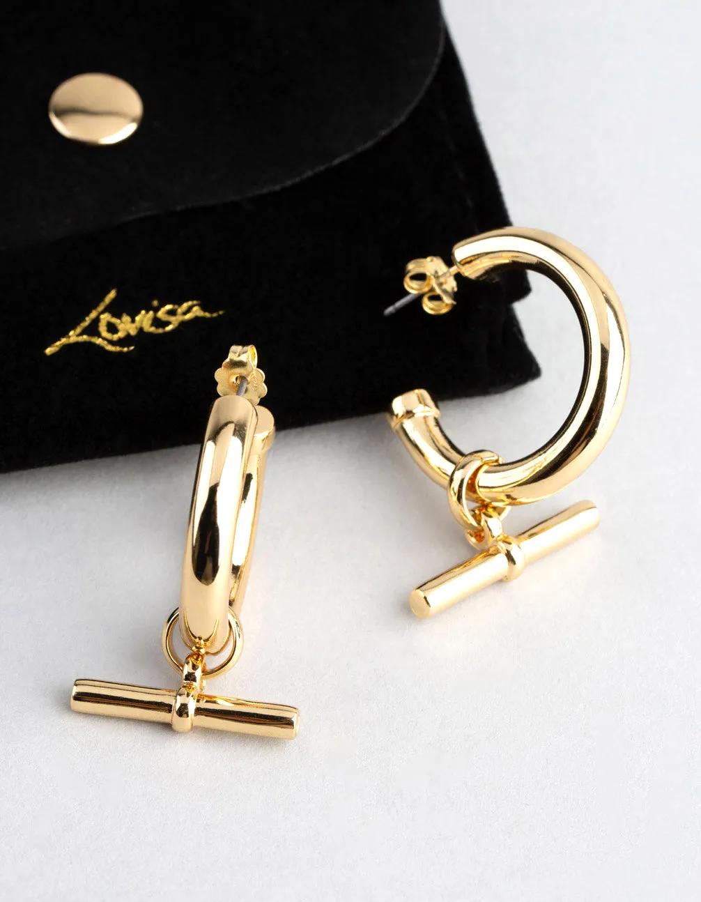 18ct Gold Plated Brass Fob Charm Hoop Earrings