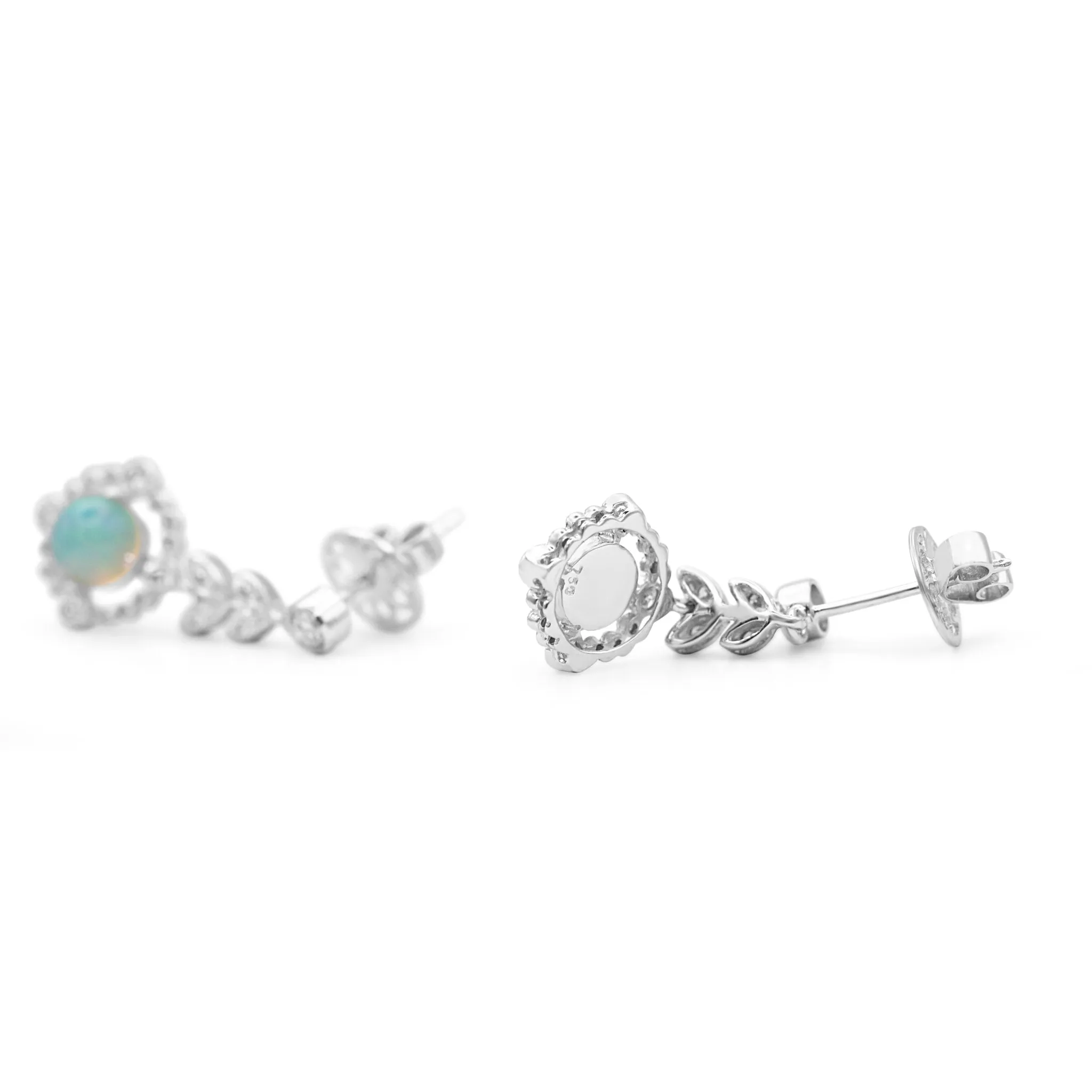 18ct White Gold Diamond & Opal Drop Earrings