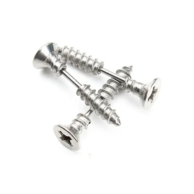 1Pair Punk Fashion Gold Black Color Stainless Nail Screw Stud Earring for Women & Men Helix Ear Piercings Fashion Jewelry F3903