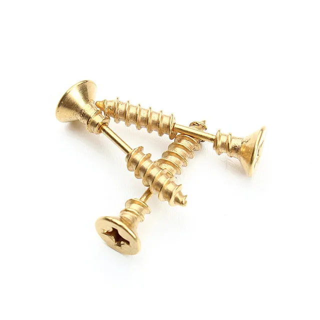 1Pair Punk Fashion Gold Black Color Stainless Nail Screw Stud Earring for Women & Men Helix Ear Piercings Fashion Jewelry F3903