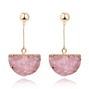 1Pair Resin Stone Druzy Earings For Women Jewelry Handmade Semicircle Drusy Drop Dangle Earing Eardrop Long Earrings E1450