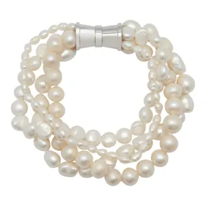 202-01-S | WHITE 4-STRAND BAROQUE MIX PEARL BRACELET (SILVER)