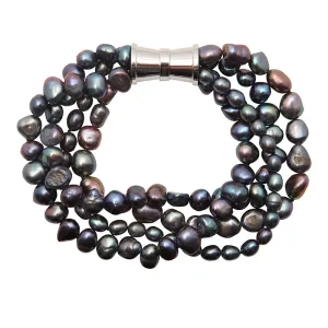 202-10-S | BLACK 4-STRAND BAROQUE MIX PEARL BRACELET (SILVER)