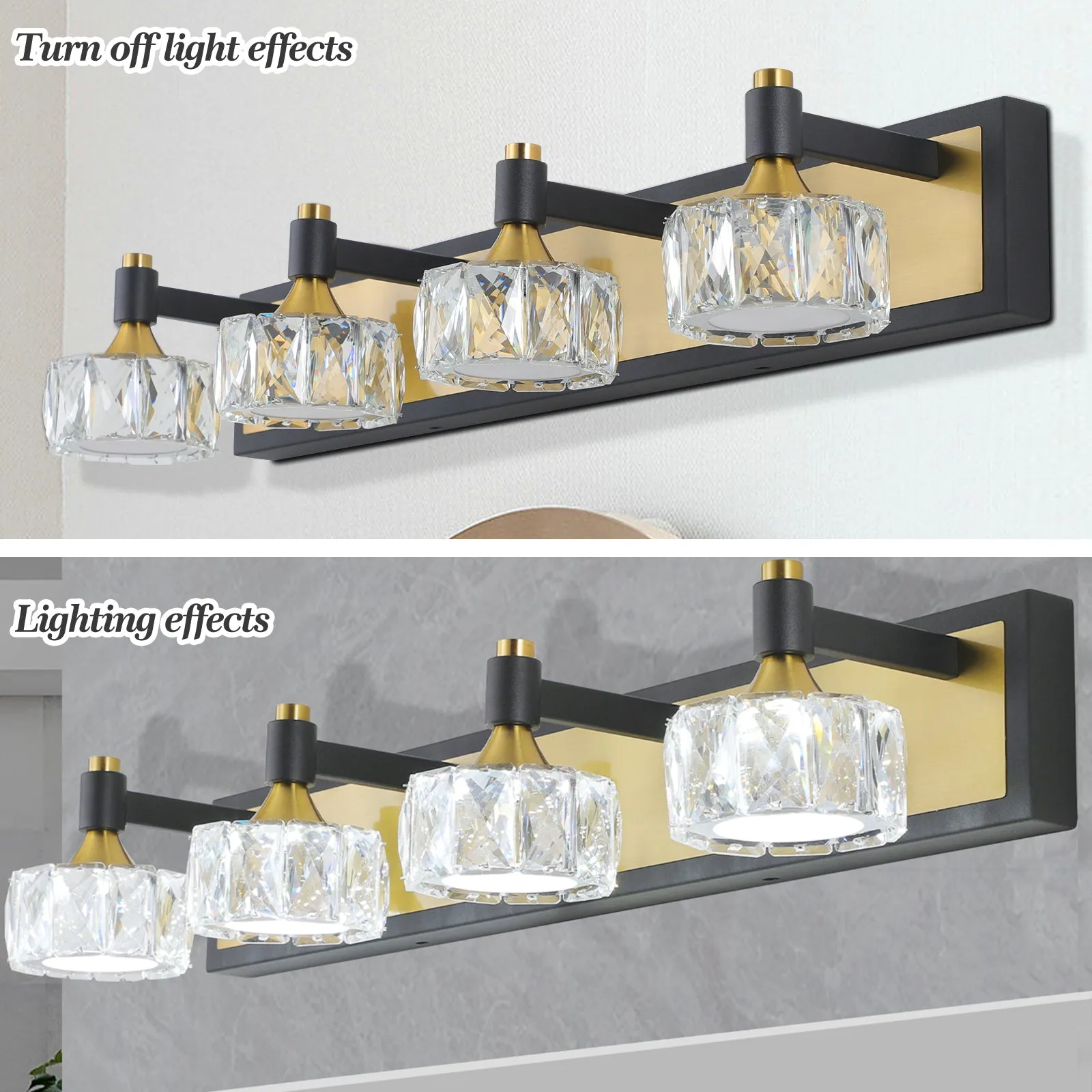 27.6" Luxury Modern Crystal Vanity Light Bathroom Mirror Light LED 4-Light Wall Lighting Fixture