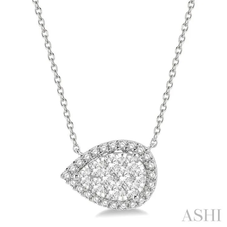 3/4 ctw Pear Shape Round Cut Diamond Lovebright Necklace in 14K White Gold