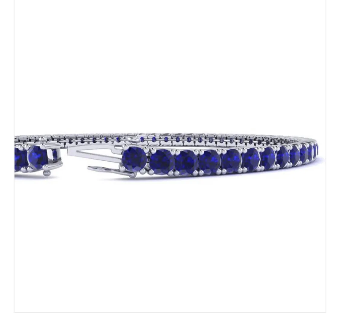 4 CTW Lab Grown Sapphire Tennis Bracelet In 14k White Gold Plate