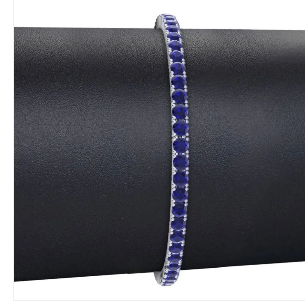 4 CTW Lab Grown Sapphire Tennis Bracelet In 14k White Gold Plate