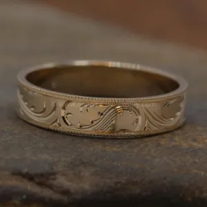 5x1mm Branches and Leaves Variation 2 14kt Yellow Gold Bright Cut Engraved Band