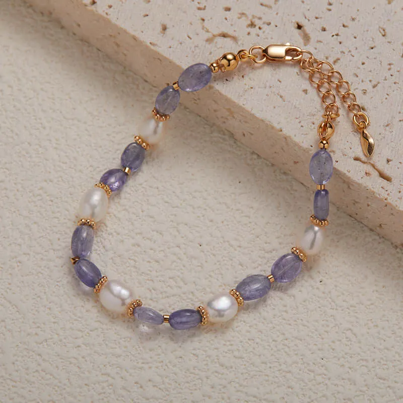 925 Silver Natural Tanzanite Pearl Bracelet